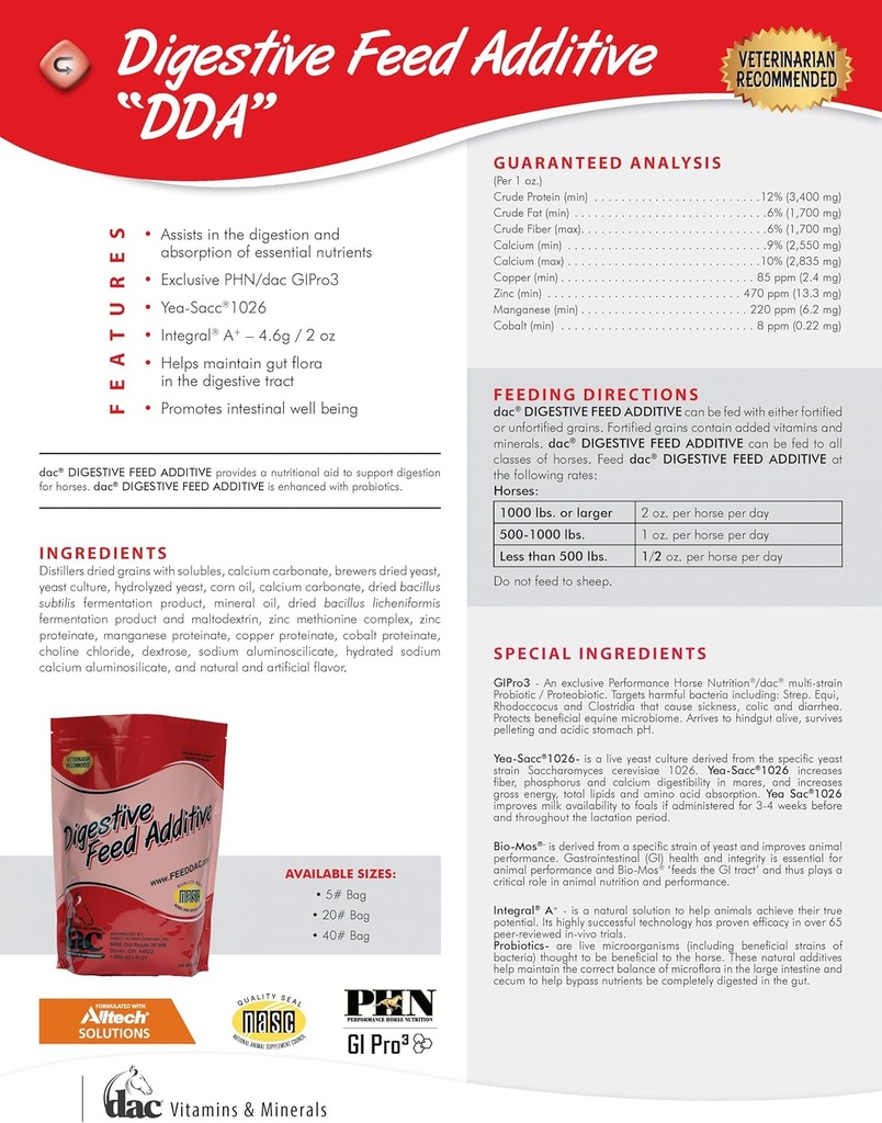 Vispārējs DAC gremošanas piedevas (DDA) 5lb