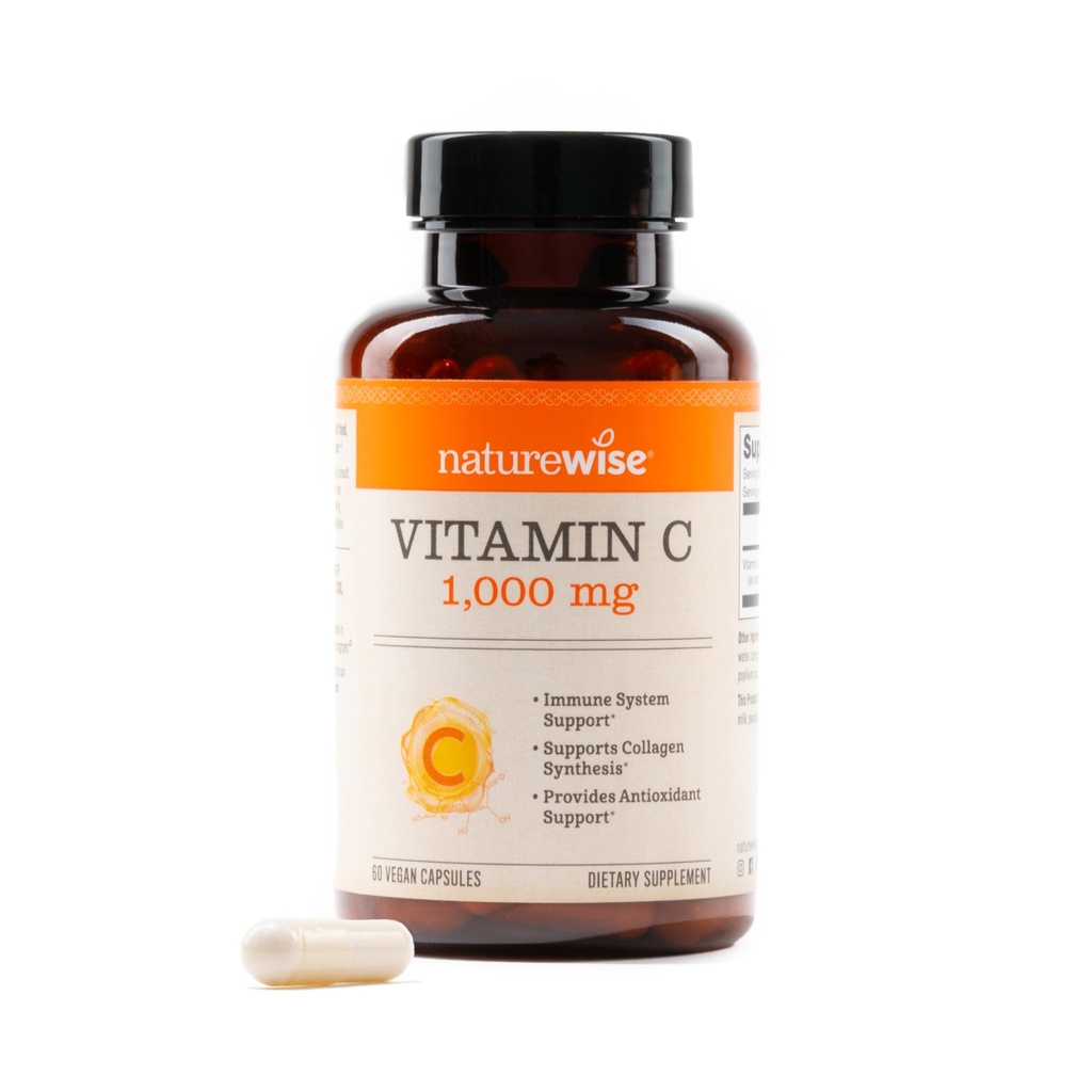 NatureWise vitamīns C 1000mg Kapsulas - Papildus spēks Vegan C vitamīns ikdienas antioksidantam un imūnsupportam - ne-GMO, ASV Ražots - 60 kapsulas[60-Day Supply]