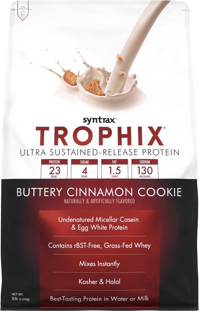 Syntrax Nutrition Trophix - Ultra ilgstoša atlaišanas proteīns Blend, Buttery Cinnamon Cookie 5 lbs. Real Cookie gabali