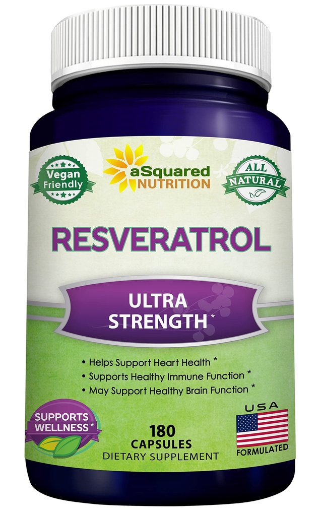 100% dabas resveratrol - 1000mg uz vienu apkalpo Max stipruma (180 kapsulas) Antioksidants Papildinājums, Trans-Resveratrol Tabletes sirds veselībai un Pure, Polifenoli