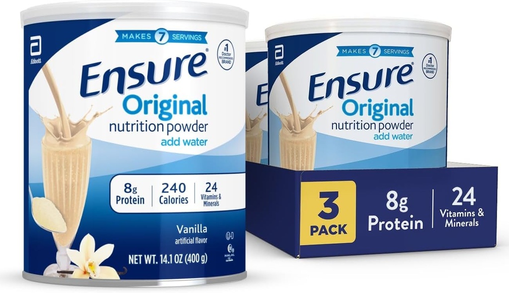 Nodrošināt Original Vanilla Nutrition Powder - Vanilla Protein Pulveris - Mazas ēdienreizes aizstāšana Shake Mix - 8g Protein, 24 Vitamīni un minerālvielas - Imūnās veselības - 14.1 oz - 3 iepakojums