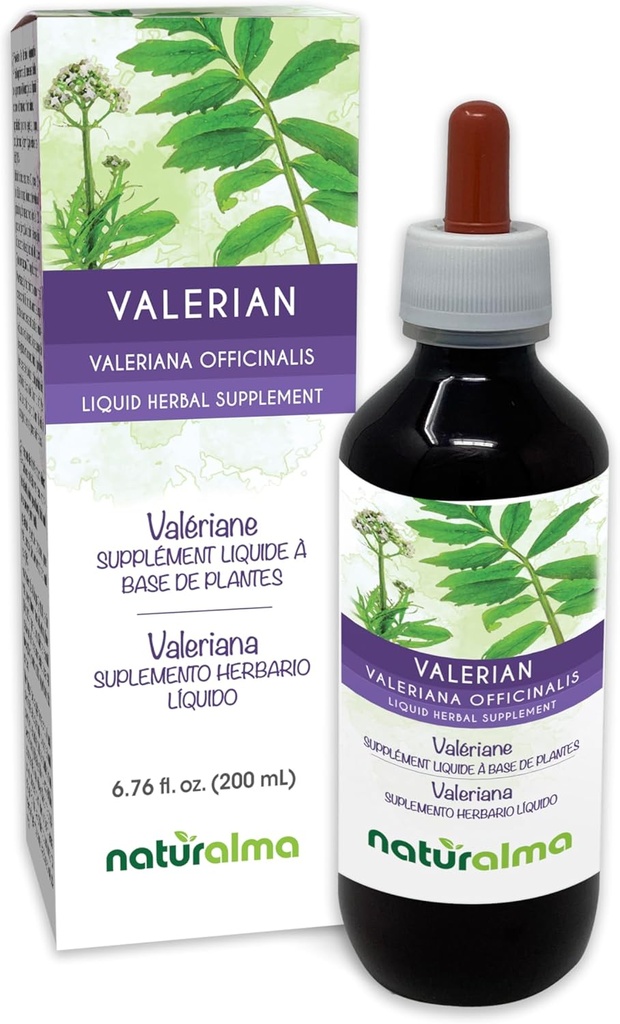 Naturalma Valerian (Valariana officinalis) Sakne Alkohola brīva Tinktūra - 6.76 fl oz Šķidrais ekstrakts pilienos - Augu Papildinājums - Vegan