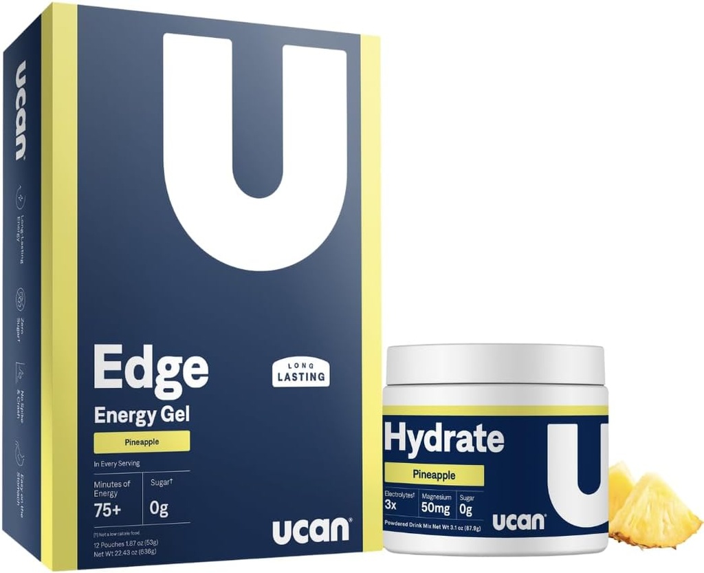 UCAN Ananas Edge Energy Želeja un hidrāts - lieliski piemērots skriešanai, treniņiem, fitnesam, riteņbraukšanai, transfēram un citiem, bezcukura, vegānam un Keto Friendly Energy papildināšanai