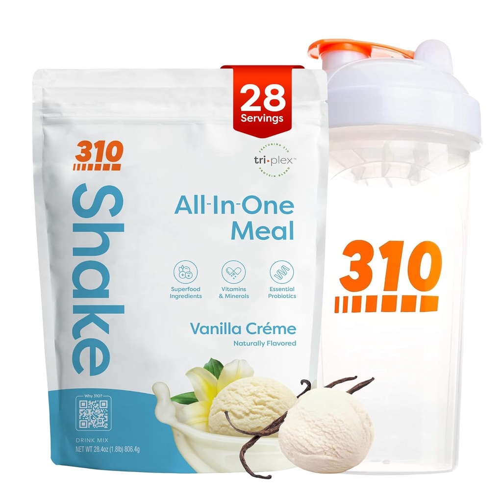310 Uzturs All-in-one-ēdienreizes aizstāšana Shaker Cup sākuma komplekts - augstas olbaltumvielas Fiber Rich Vegan Superfood Blend - bez cukura, Keto & Paleo Friendly, zems Carb - Vanilla Creme 28 srv