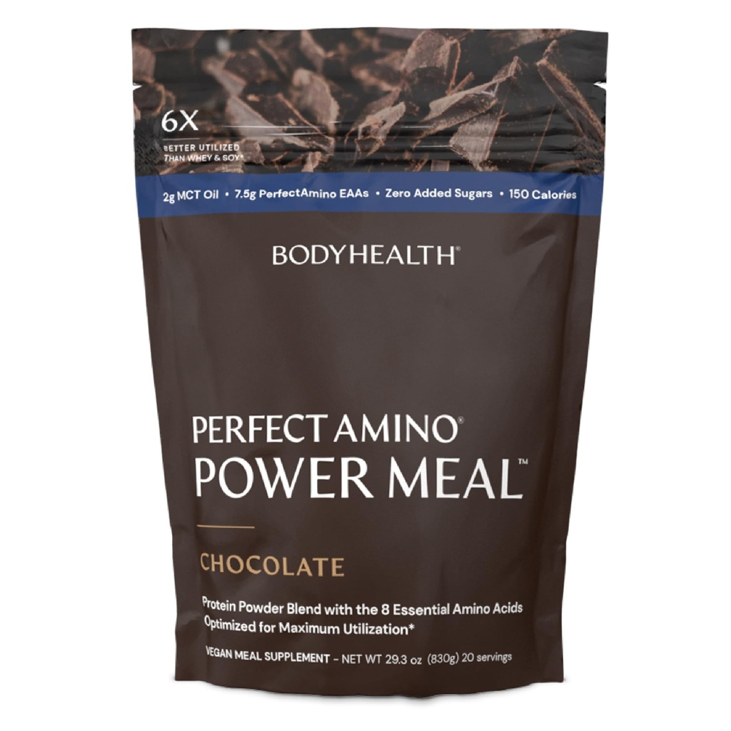 Ķermeņa veselība Perfect Amino Power Ēdienreizes Shake New Dark Chocolate Flavor ar MCT Oil Carb 10 un Perfect Amino Protein Base (20 Kalpo)