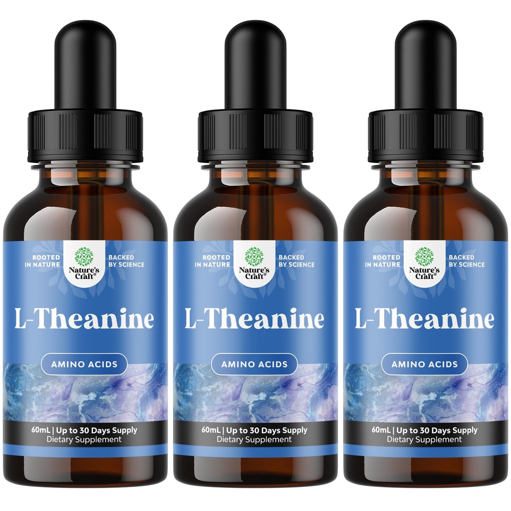 Natures Craft High Absorbcija L-Teanīna šķidruma pilieni - Nootropic Focus papildinājums ar L Theanine 200mg uz vienu apkalpo un kumelīšu ekstrakts - Papildinājums pieaugušajiem un bērniem Relaksācija un Focus - 6oz