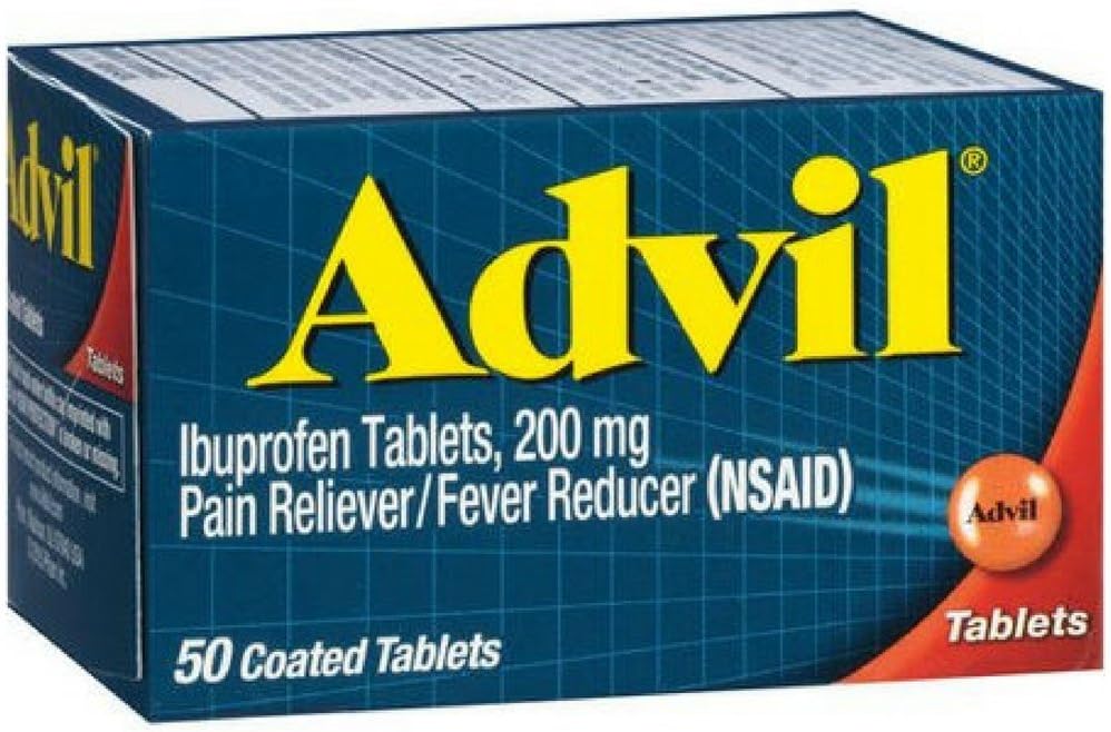 Advil Pain Reliver/Fever Reducer, 200 mg, 50 apvalkotās tabletes.