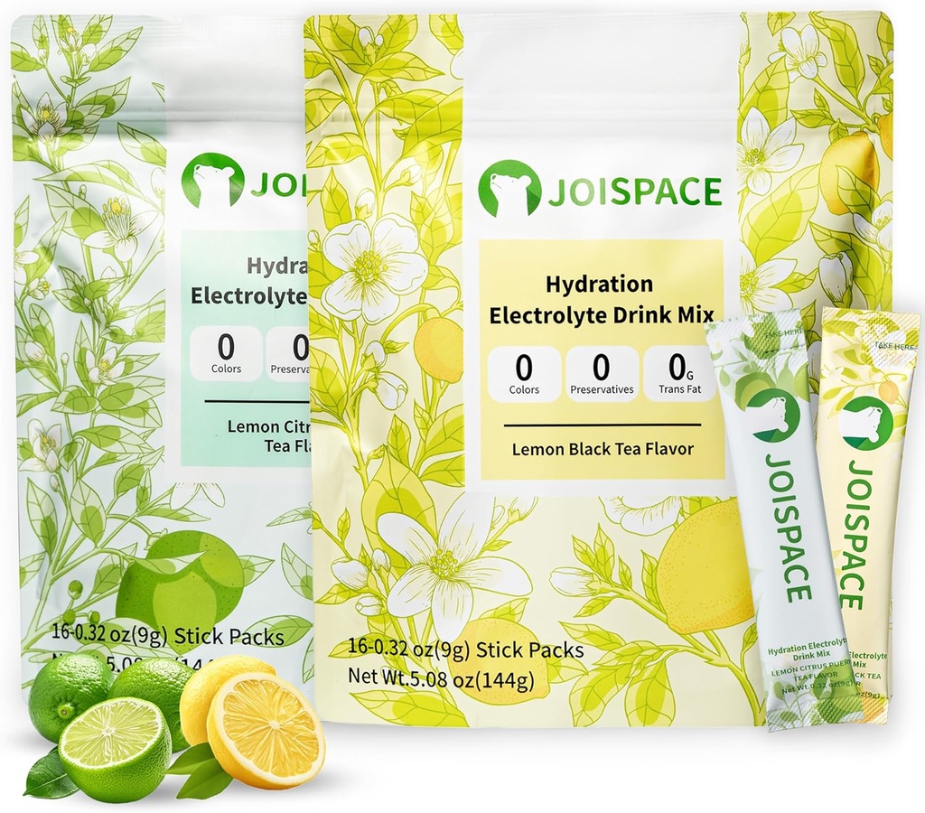 JOISPACE Elektrolītu dzēriens Maisījums ar tēju Polifenoli - ātra hidratācija un elektrolīti Boost - ne-GMO, Vegan, bez glutēna - - citronu tēja un citronu kaļķa tēja, 32 Kalpojumi