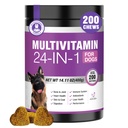 24-in-1 Suņi Vitamīni un papildinājumi 200 Ct Suņi Multivitamīni Košļājamās Chondroitin Probiotikas Omega-3 Glikozamīns suņiem Ādas Apvalks Sirds locītavas Aknas Smadzenes Acis Imūnatbalsts - Vistas