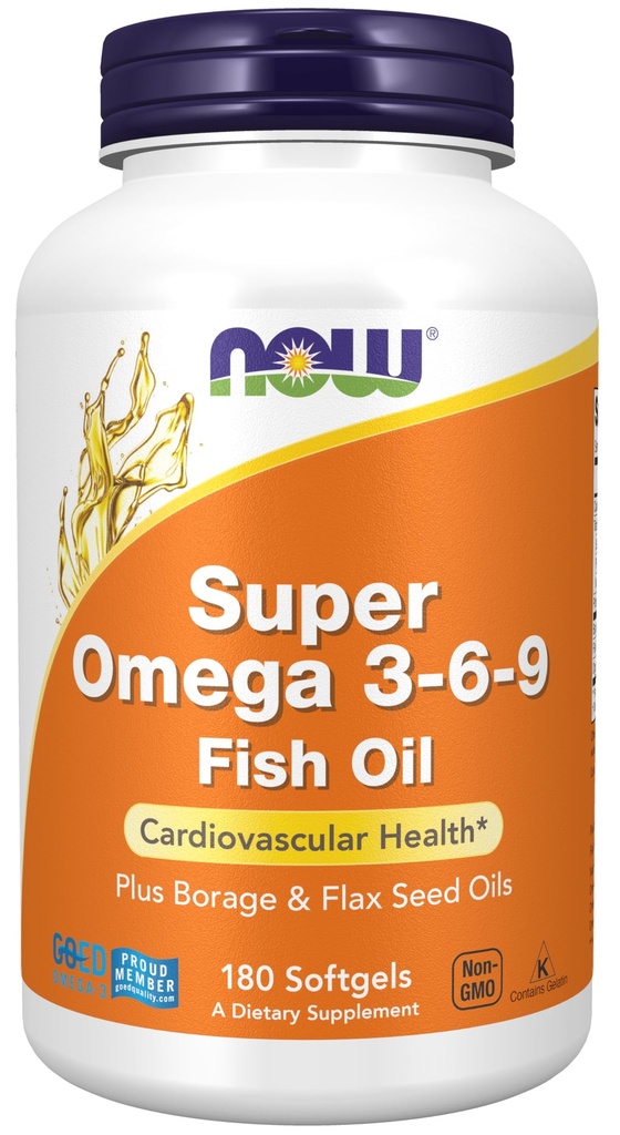 NOW uztura bagātinātāji, Super Omega 3-6-9 1200 mg ar zivju, gurķu un linsēklu eļļu maisījumu, 180 softgeli
