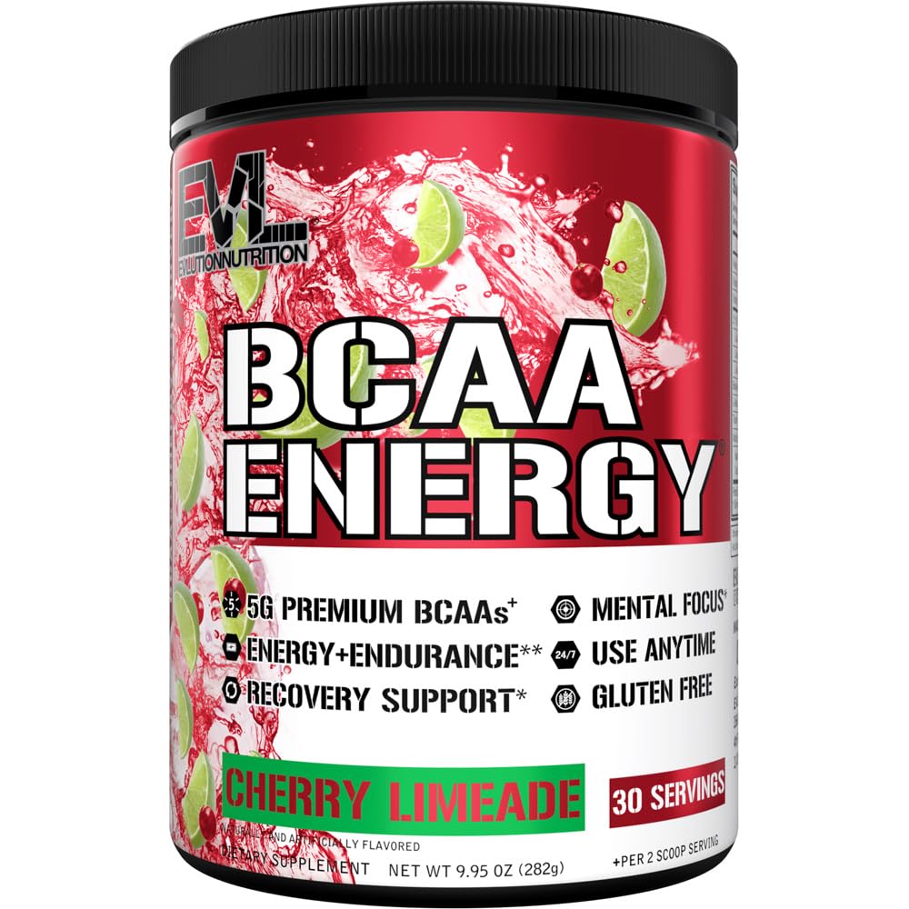 EVL BCAAs Aminoskābju pulveris - BCAA Energy pirms Workout Pulveris muskuļu atgūšanai Lean izaugsmi un izturību - Rehidratizējot pēc treniņa atgūšanas Dzēriens ar dabisko kofeīnu - Ķiršu Limade
