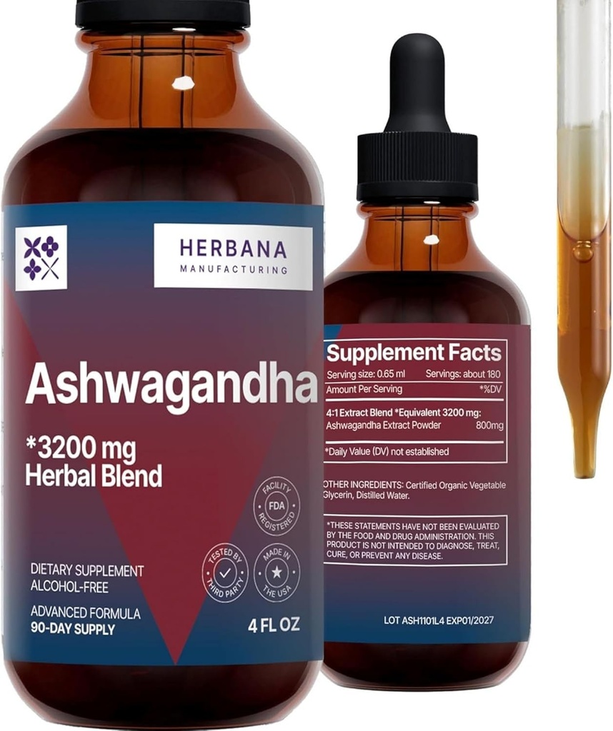 HERBANA RAŽOŠANAS Ashwagandha šķidruma pilieni ekstrakts - Muskuļu reģenerācija Tincture - Witania Somnifera pilieni - augsta potence