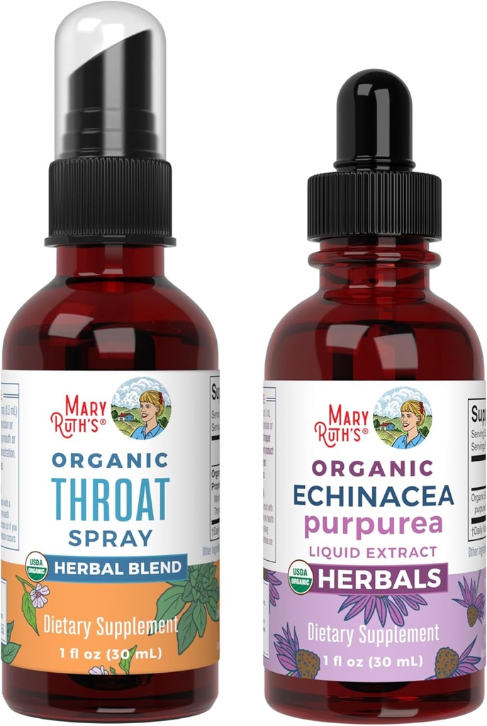 MaryRuth Organics Throat Spray (Neuzliesmojošs) & Echinacea Purpurea Drops - USDA Organisks, tīrs marķējums Project Verified® - Vitamīni Throat Relief, Imunitāte un vispārējā veselība - Vegāns, ne-ĢMO