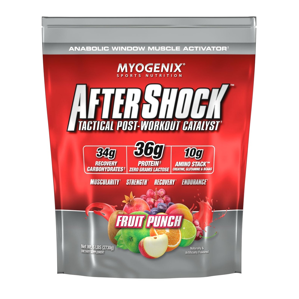 Myogenix Aftershock post Workout — Muskuļu augšanas sūkalu proteīns pulveris — Paātrinās muskuļu augšanu un atveseļošanos — Atbalsta kopīgas veselības un papildināšanas Glycogen — augļu punch, 6 mārciņas