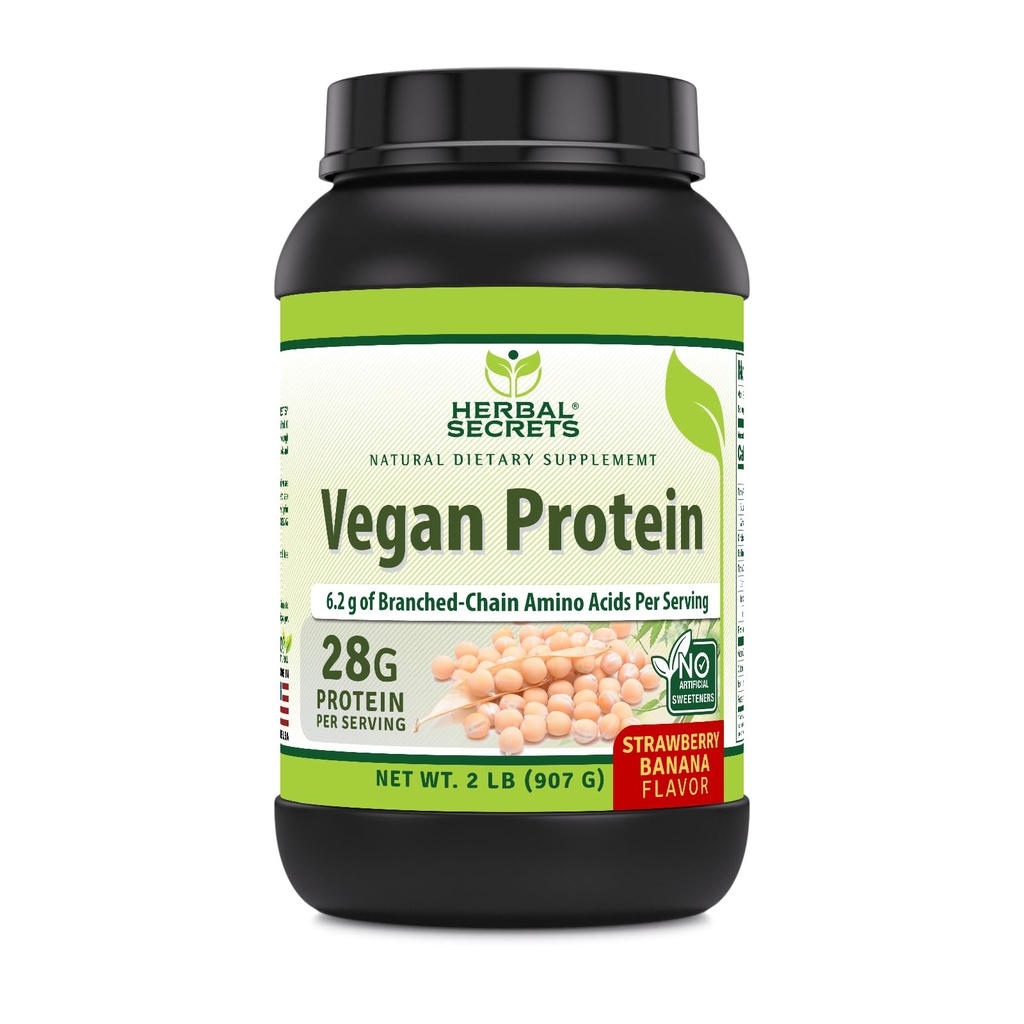Augu Secrets Vegan Olbaltumvielas - 28 Grams Olbaltumvielas - 23 Pasniedz - 6.2 Grams BCAA Papildinājums - Ražots ASV (2 Lb, zemeņu Banana)
