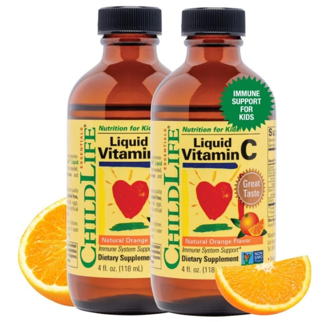 BĒRNU ESSENTIALS Šķidrais C vitamīns - Pure C vitamīns Šķidruma papildinājums bērniem, Imūnsistēmas atbalsts, Natural Orange Flavor, 4 Fl Oz (iepakojums no 2)