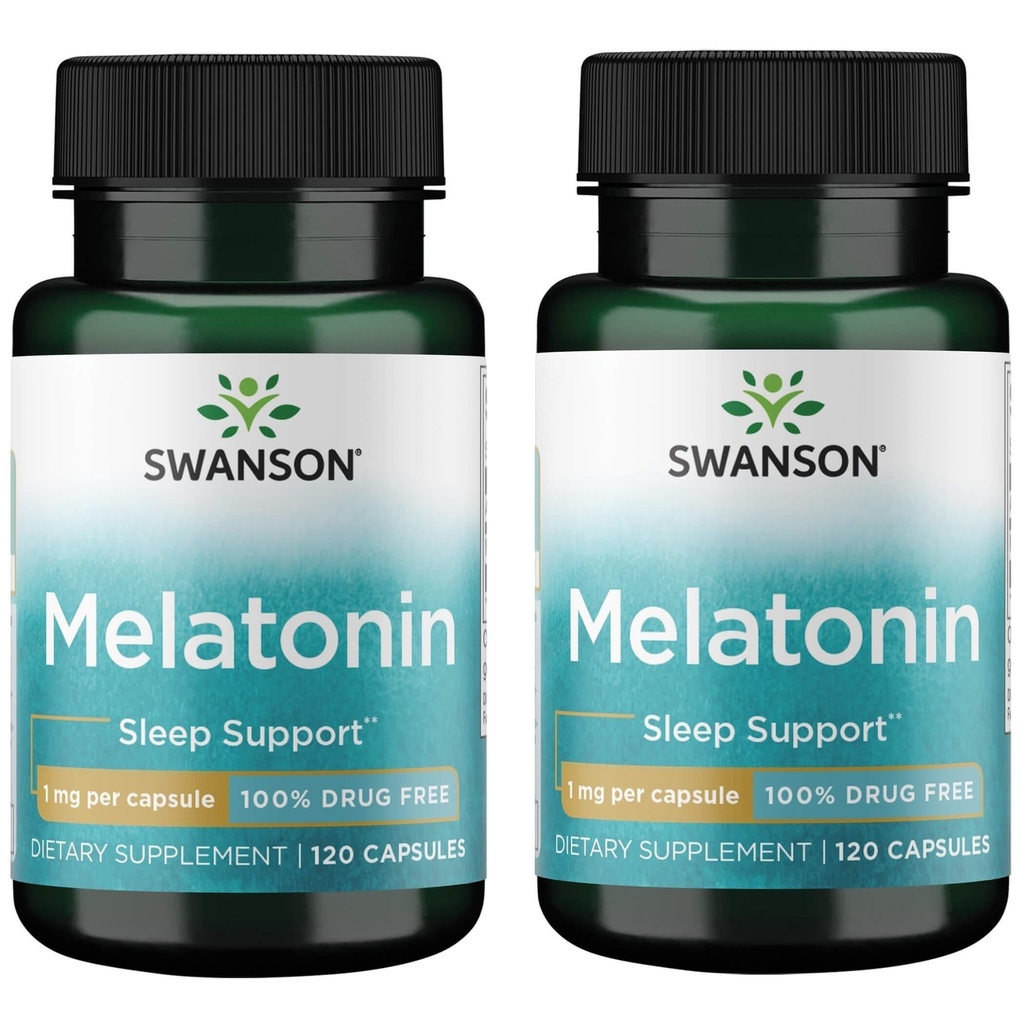 Swanson Melatonin - Augu papildinājums - Miega un relaksācija - 120 kapsulas, 1 mg Katra (2 iepakojumi)