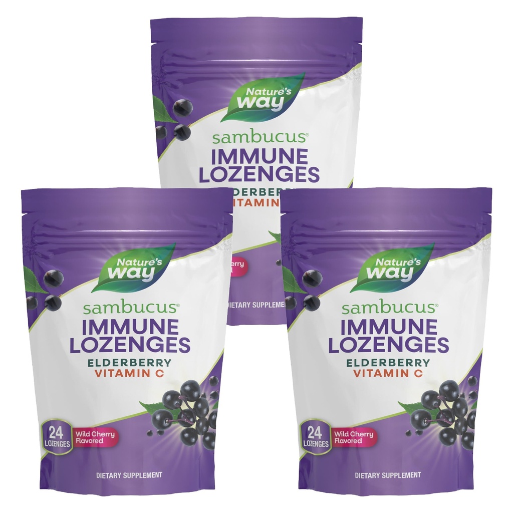 Dabas ceļš Sambucus Imūnās Lozenges, augstas potences vitamīns C, plūškoka, Wild Cherry Flavored, 24 Lozenges (iepakojums May Vary) - 3 iepakojums