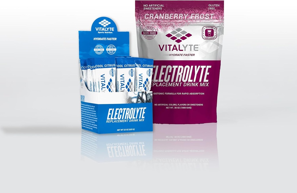 Vitalyte Electrolyte pulveris dzēriens Mix Bundle, 1 standup Pouch + 25 Count Packet, bez glutēna Pēc Workout pulveris dzēriens Mix, cool Citrus + dzērveņu Flavor