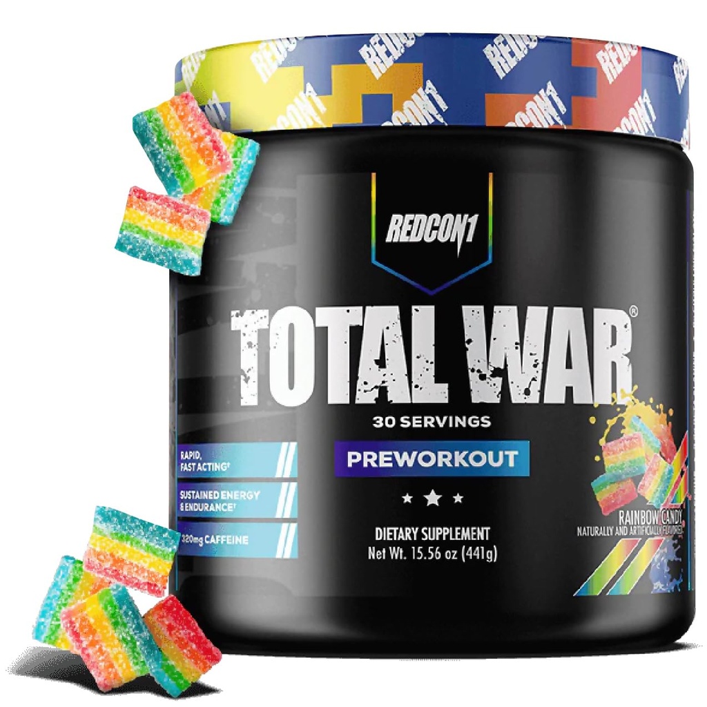 REDCON1 Kopā War Pre Workout, Varavīksnes konfektes, L Citrulline, Malic acid, Green Tea Leaf ekstrakts sūknis Boost Pre Workout sievietēm un vīriešiem - 3.2g Beta Alanine samazināt izplūdes, 30 Kalpo