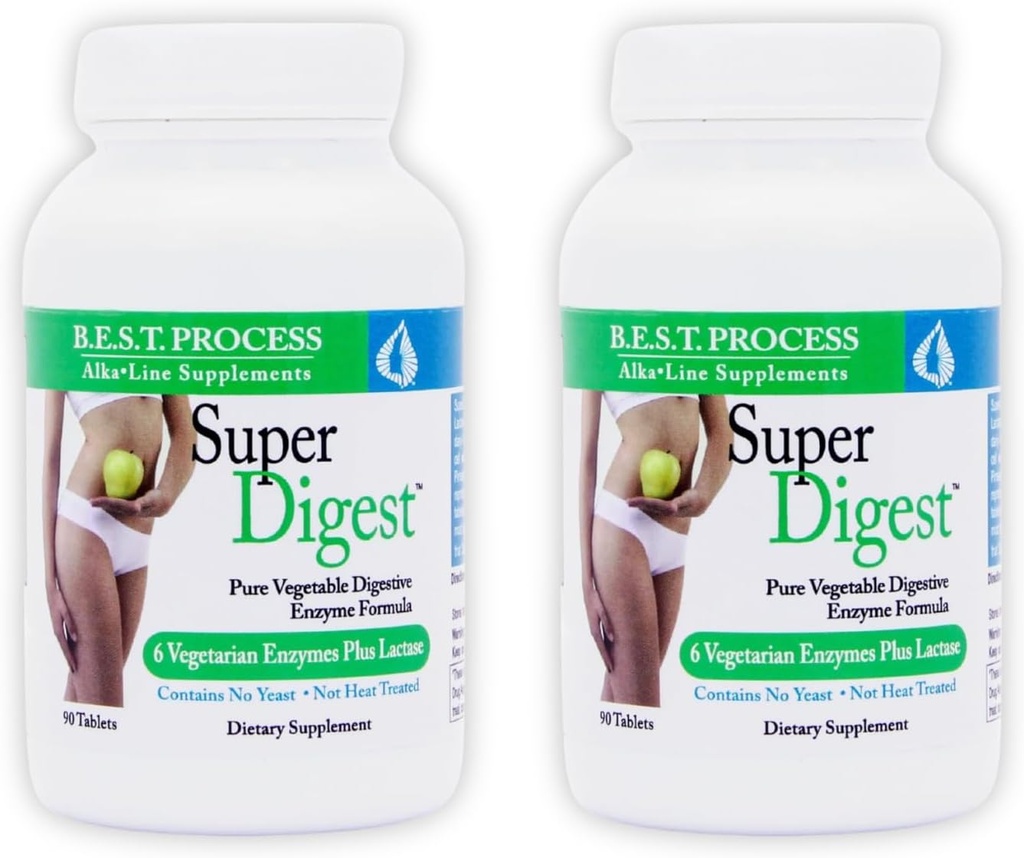 SuperDigest (2 Pack) Labākais procesa sārms – Multi-Enzyme Gremošanas atbalsts – Gremošanas enzīmi ar Alfalfa, Papain un Bromelain (Vegetāru Draudzīgi)