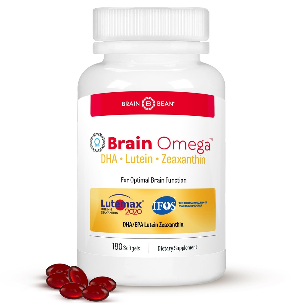 Smadzenes Omega ar luteīnu un Zeaksantīnu – Omega 3 papildinājums smadzenēm, sirds un acu veselībai – 460 mg DHA, 90 mg EPA, luteīna un Zeaksantīna piedevas – 180 Softgels (90 Servējumi)
