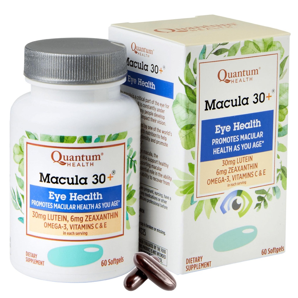 Kvantu veselība Macula 30+ acu kopšanas papildinājums veicina makulas un tīklenes veselību, kā jūs vecumu ar luteīnu Zeaxanthin Omega-3 vitamīni C & E Daily Nutrition sievietēm un vīriešiem - 60 Softgels