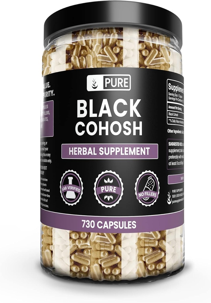 Pure Original Sastāvdaļas Black Cohosh (730 kapsulas) Nē Magnija vai rīsu filtrācijas, Vienmēr Pure, Lab Verified
