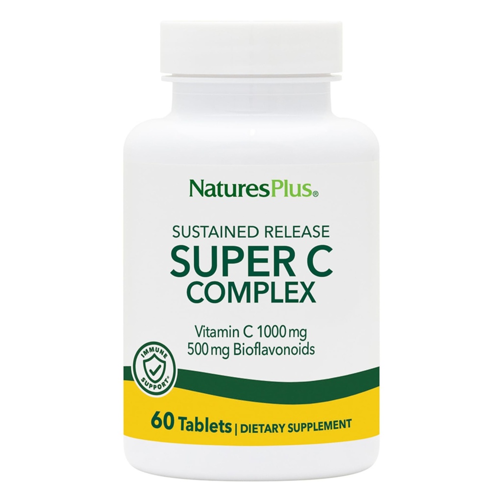 DabasPlus Super C komplekss, ilgstoša atbrīvošana - 60 tabletes - 1000mg C vitamīna + 500mg Bioflavonoids - Veģetārs, bez lipekļa - 60 Servējumi
