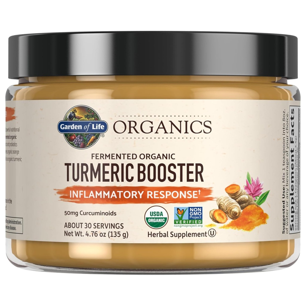 Organiskās vielas Turmeric Booster Inflammatory Response Powder - 30 Servējumi, 50 mg Kurkumīns (95% Kurkuminoīdi) & Probiotikas, Organic Ne-GMO Vegan & Gluten Bezmaksas augu bagātinātāji