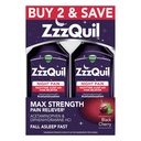 ZzzQuil Šķidrais Max Strength Reliever, Nakts miega palīglīdzeklis Šķidrums, Acetaminofēns 1000 mg, Difenhidramīns 50 mg HCI, Ne- Habit Formēšana, Black Cherry Flavored, 2 Pack, 24 FL OZ