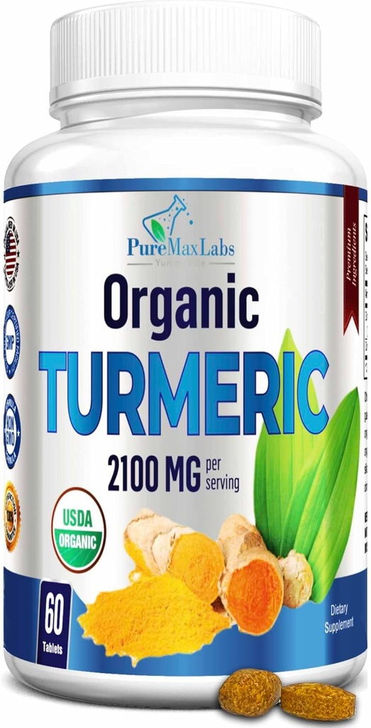 Organic Turmeric - 2100mg USDA Organic Turmeric Curcumin with Black Pepper, Vegan - 60 tabletes