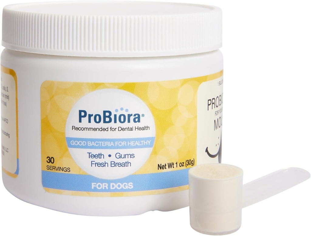 Probiora suņiem ; Suņu probiotikas Papildinājums mutes dobuma aprūpei ; Pet Probiotikas, lai samazinātu sliktu elpu ; Suns Uztura Papildinājums zobu veselībai ; 30 Kalpo (Jar)