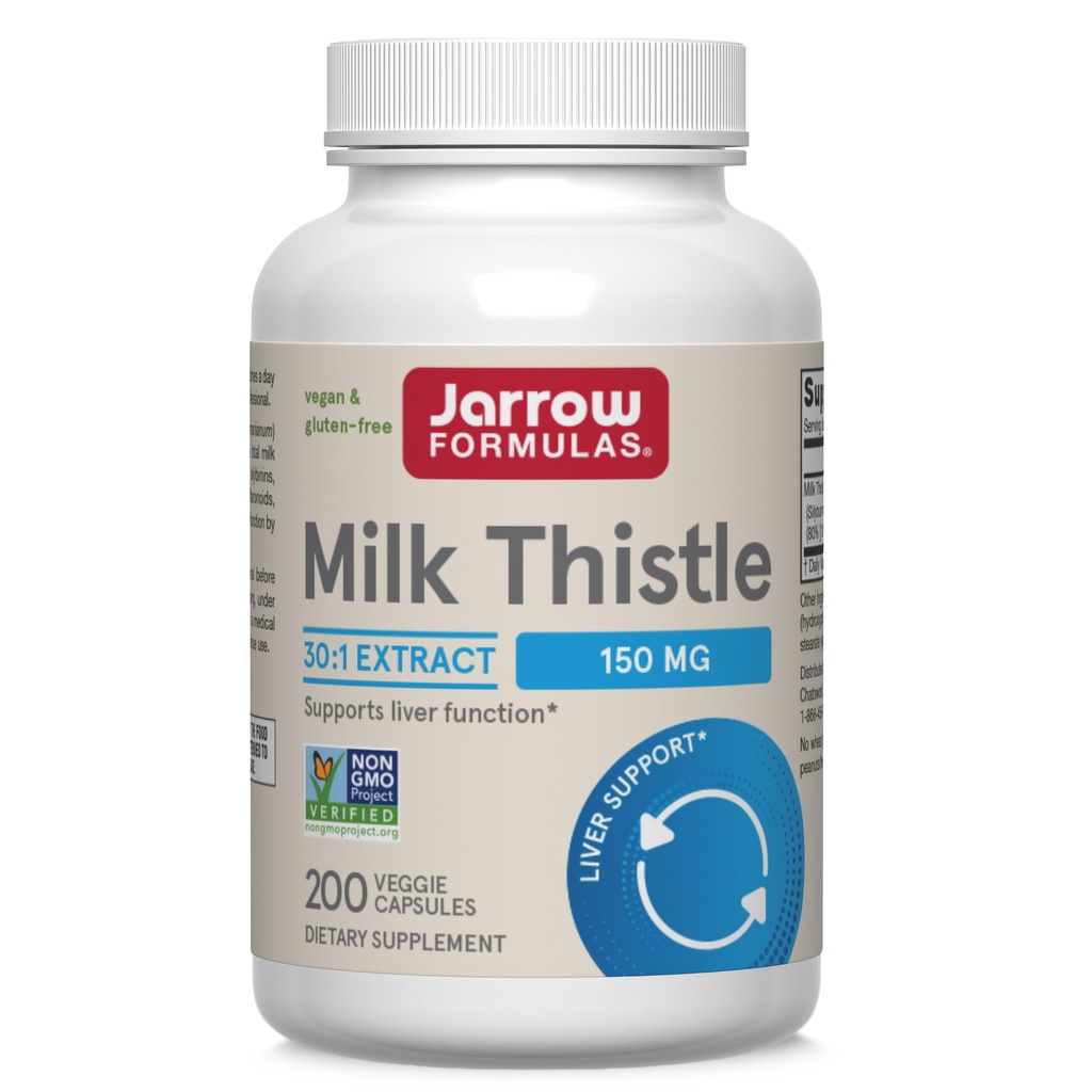 Jarow Formulas Milk Thattle 150 mg ar 30:1 Standardized Silymarin Extract, Diētiskā papildinājums aknu funkciju atbalstam, 200 Veggie kapsulas, 66-200 dienu piegādes
