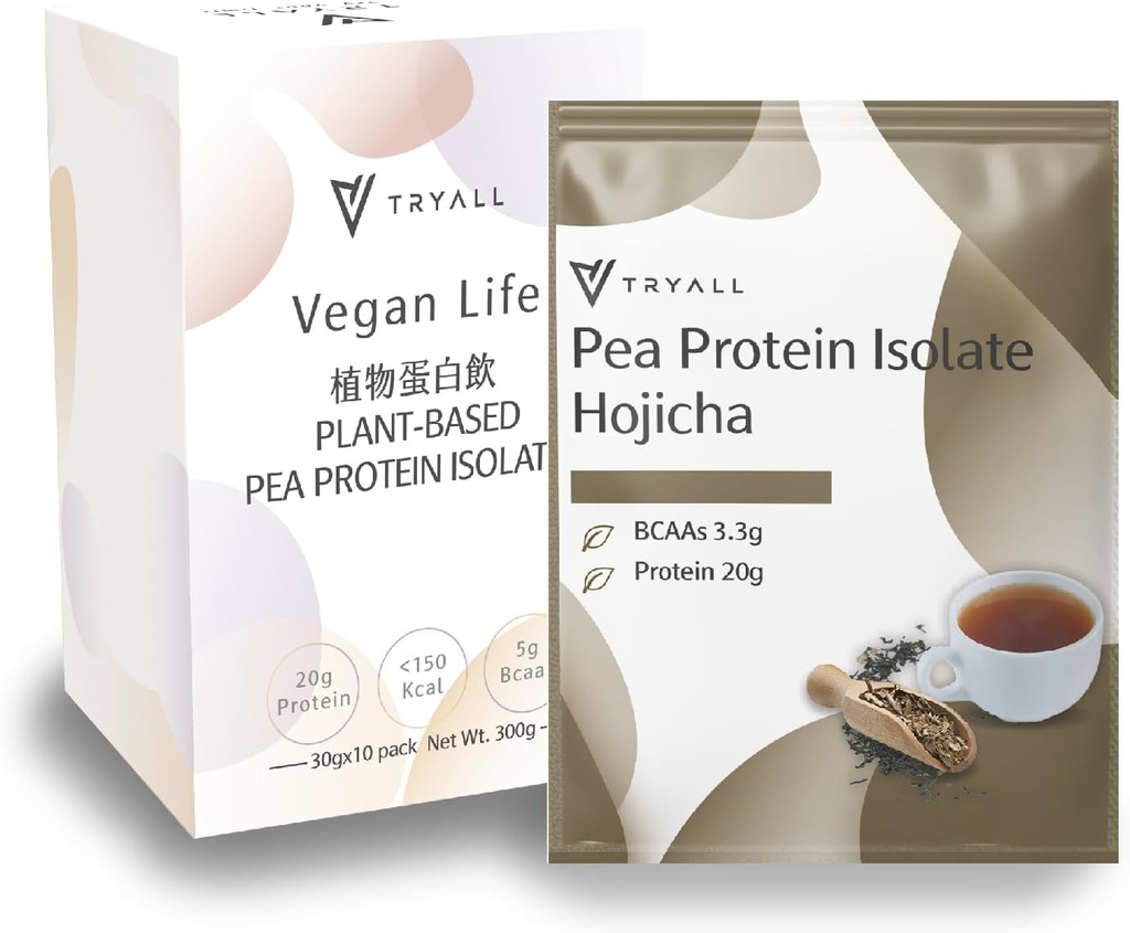 TRYALL augu bāzes pīļu proteīna pulvera izolāts (20g olbaltumvielu) Travel Matches (Hojicha, 10 iepakojumi)