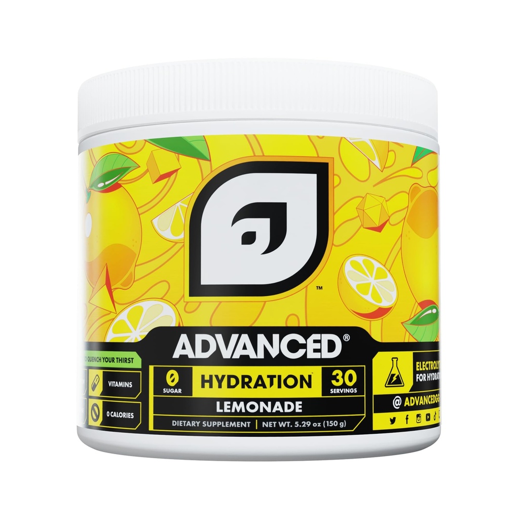 Advanced Hydration High-Performance Elektrolītu Dzērienu Maisījums ar B Vitamīniem Visu dienu Hidrācijai - Bez kofeīna, Bez Kalorijas, Bez Cukura, & Keto Friendly - (30 Kalpo, Lemonāde)