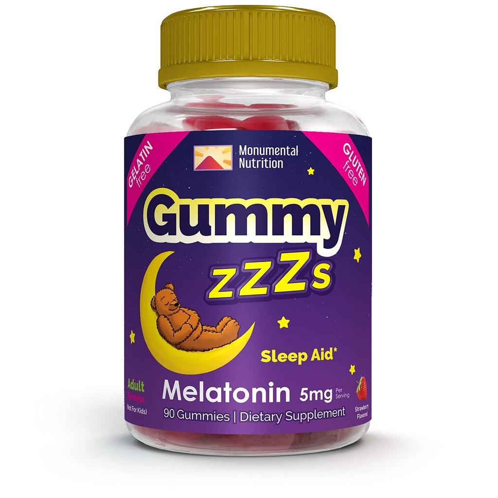 Gummy ZZZs Melatonin - Miega Gummies 5 mg - Zemeņu Flavor - 90 Grāfis - Vegan-Draudzīgi, Želatīns un lipeklis - Halal un Kosher Sertificēts - Nakts Gumijas vīriešiem un sievietēm