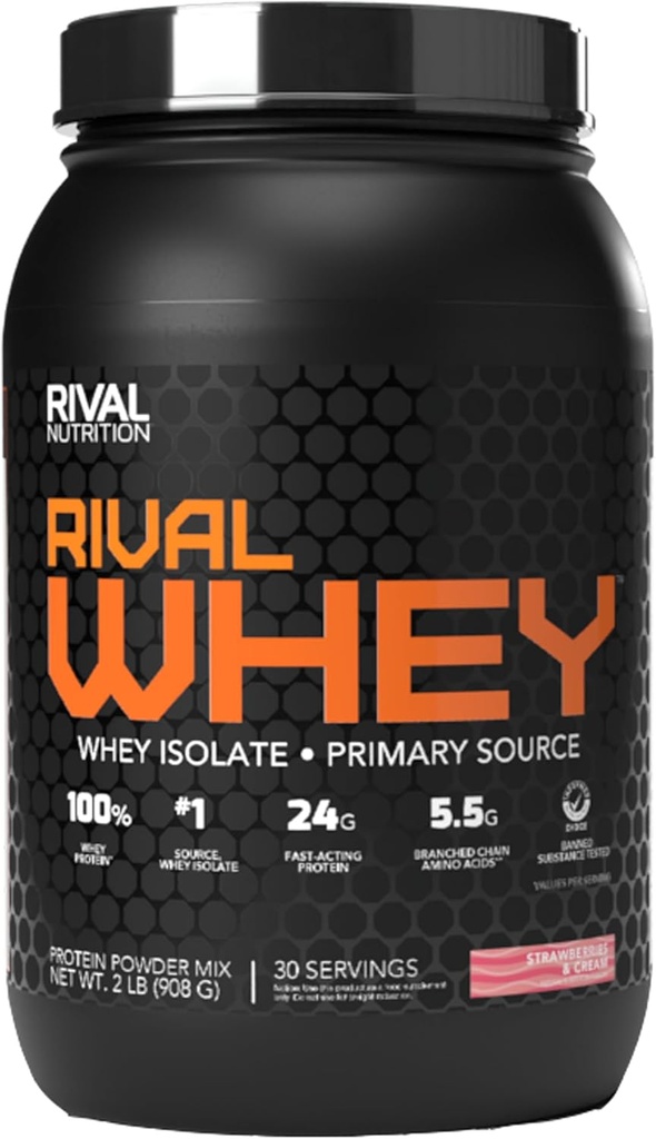 Rivalus Rivalwhey – zemeņu kreme 2lb - 100% sūkalu proteīns, sūkalu olbaltumvielu izolāta primārais avots, tīrs uztura profils, BCAAs, nav miecētas vielas, ražots ASV
