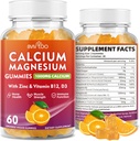 Kalcija Gumijas 1000mg ar vitamīnu D3 K2 & B komplekss, kālijs, kalcija magnija cinka Gumijas kaulu, muskuļu, garastāvoklis un imunitāte - Orange Flavor 60 Gumijas