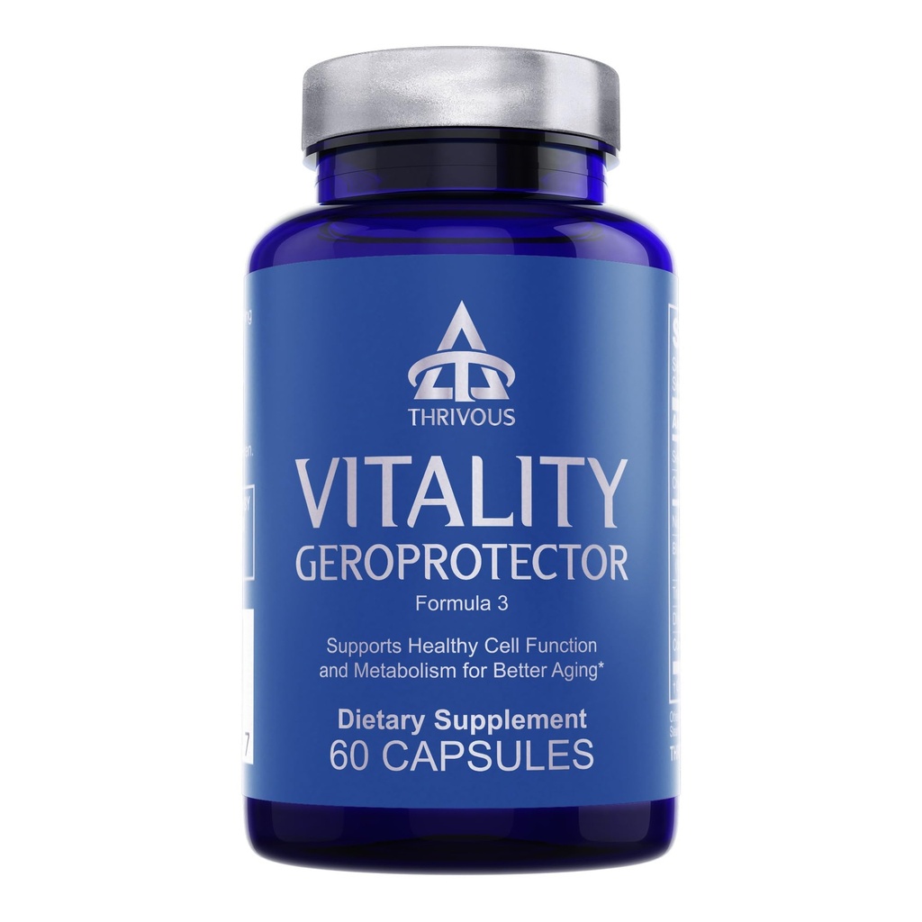 Hrivous Vitality Geroprotector – vielmaiņas un šūnu atbalsta papildinājums ar Berberine, nikotīnamīda Riboside, Mirtoselect Blueberry, Resveratrol & CoQ10 – 60 Vegan kapsulas