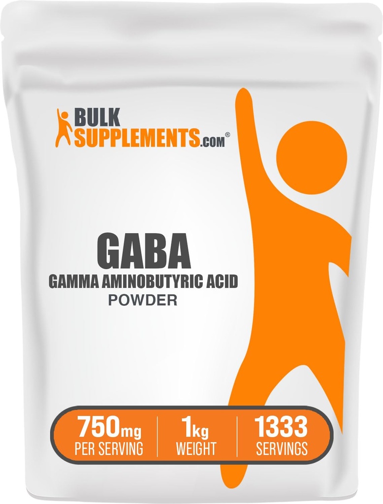 BulkSupplements.com GABA pulveris - Gamma aminosviestskābe, GABA papildinājums, Aminoskābes papildinājums - bez lipekļa, 750mg uz vienu Kalpotāju, 1kg (2,2 mārciņas) (1. iepakojums)