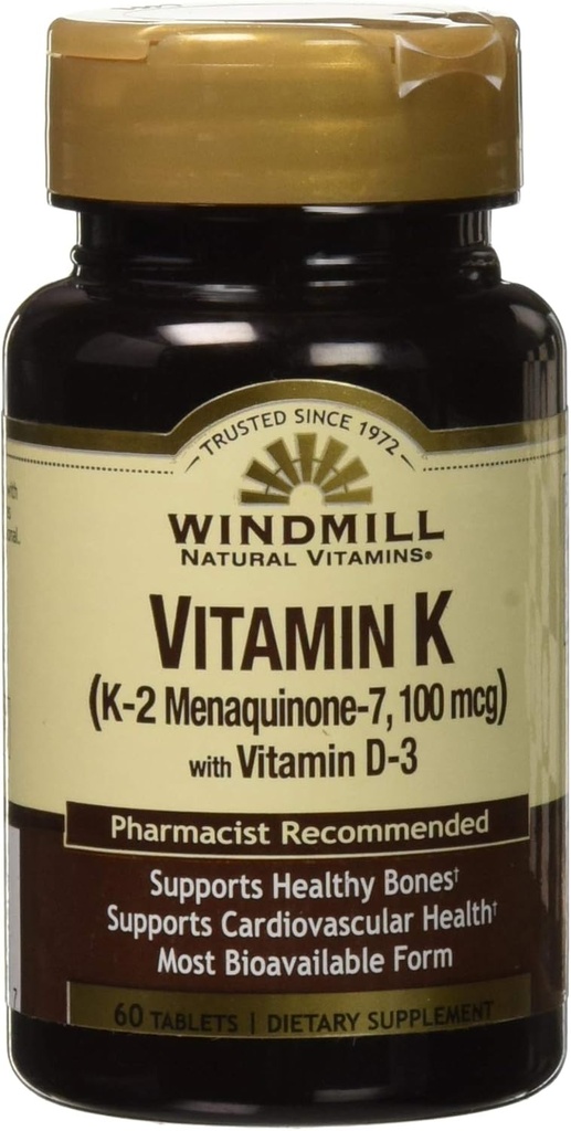K2 vitamīns (MK7) ar D3 vitamīna 60 tabletēm