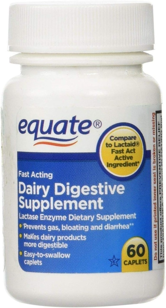 Equate Quick Action Dairy Gremošanas papildinājums, 60ct