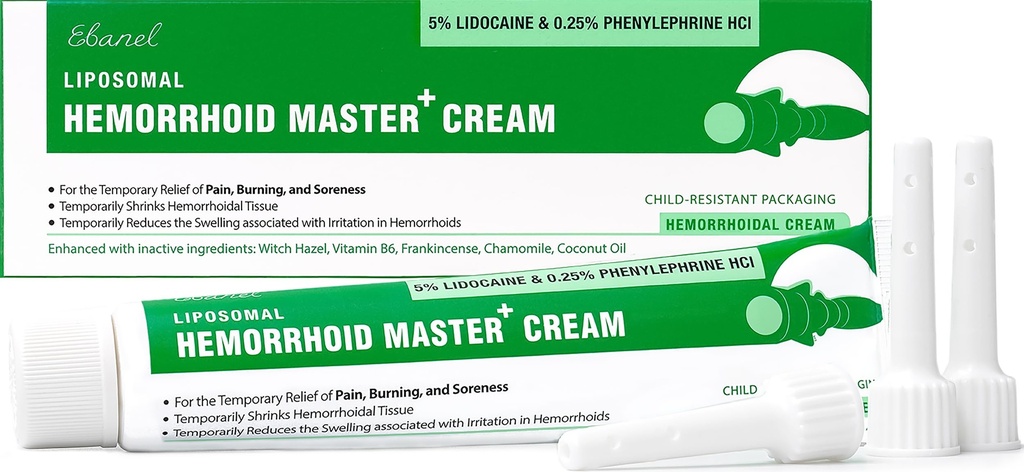 Ebanel 5% Lidokaīns Hemorrhoid Ārstēšana Krēms ar raganu lazdu, Fenilefrīns, Zirgu kastrīns, B6 vitamīns, cinka oksīds, ārējie un iekšējie hemoroīdi Ārstēšana Burn Nieze Sāpes atvieglojums Anal krēms