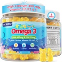 Kids Omega 3 Gumijas + kalcijs 400 mg + D3 vitamīns K2 + C, Omega-3 DHA un EPA papildinājums - bez zivju plīsumiem, bez cukura - bērni un pusaudži Om-ga 3 + multivitamīnu gumija spēcīgiem kauliem, smadzenēm, imūnās sistēmas, acīm, 2Iepakojums