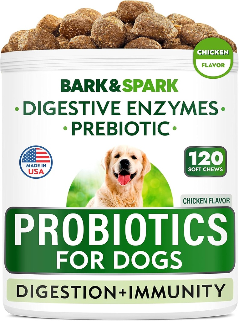 Dog Probiotic Chews - gāze, caureja, alerģiju - enzīmi + prebiotikas - košļājamās šķiedras - gremošanas, imunitāte - ASV Made