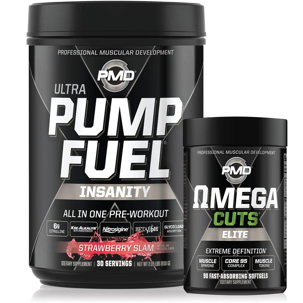 PMD Sports Ultra sūknis Degvielas Neprāts - Pirms treniņa - Zemeņu Slam (30 Kalpojumi) Sports Omega Izgriež Elite Termogenic Fat Burner (90 Softgels)