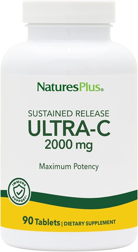 Natures Plus Ultra-C 2000 mg - 90 tabletes - C vitamīns ar Rose HIPS - Imūns un antioksidantu atbalsts - Veģetārs, bez lipekļa - 90 Servējumi