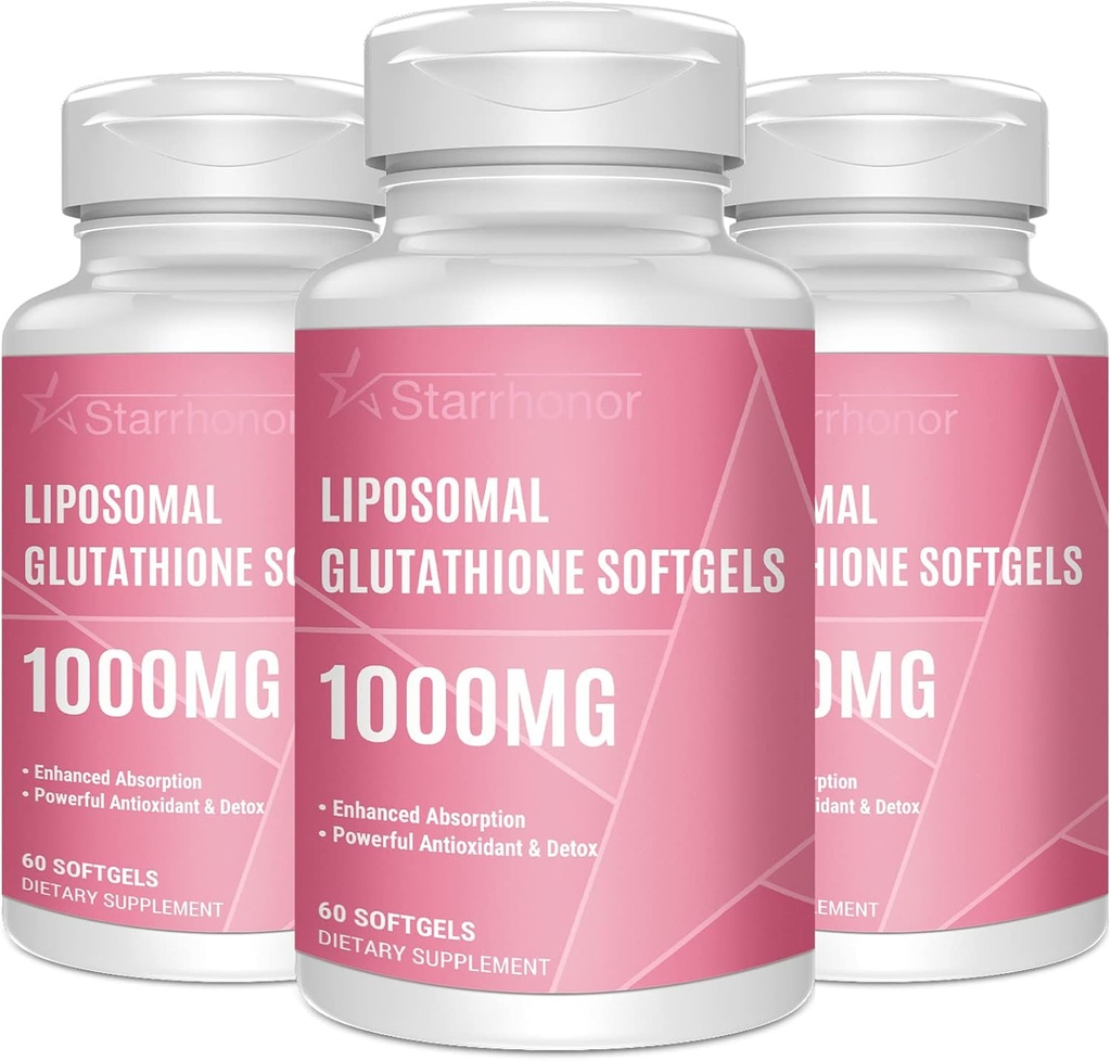 Liposomālā Glutatione Softgels 1500MG, Samazināta Glutationa Papildinājums ar C vitamīnu, Labāka Absorbcija, Ne-GMO Spēcīgs Antioksidants veselīgai novecošanai, Detox, Imūnā veselība, 180 Softgels
