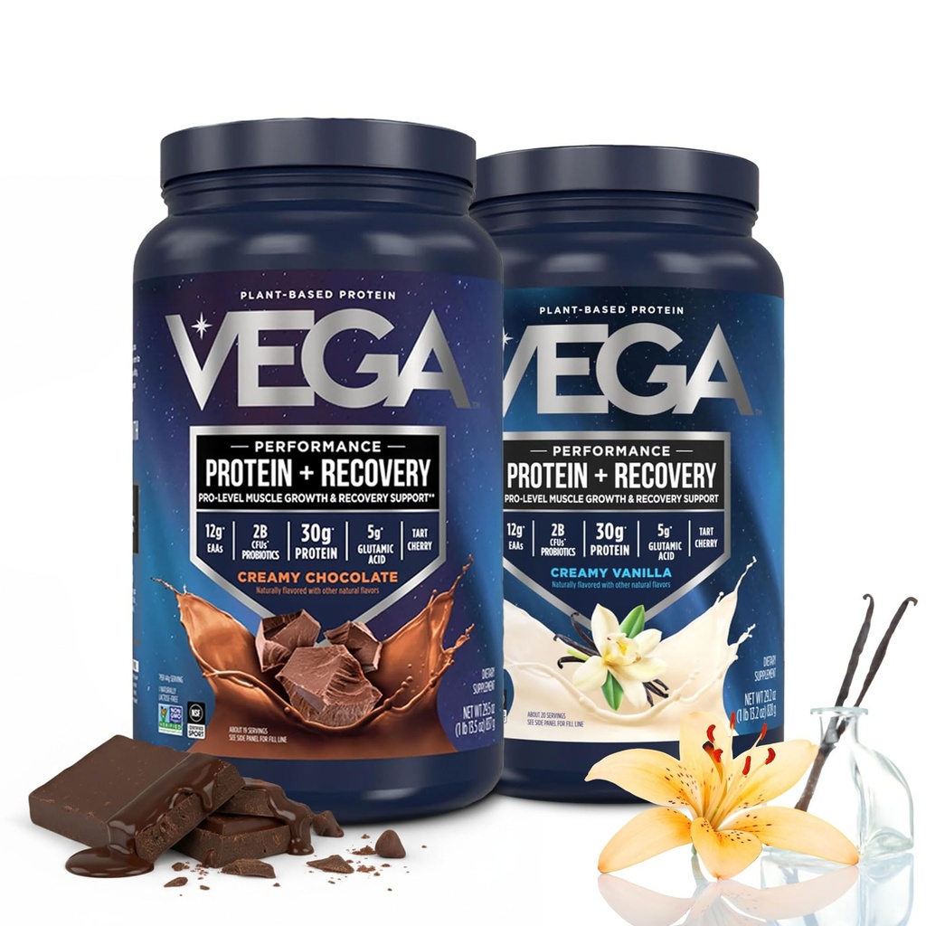 Vega Sport Premium Olbaltumvielu pulveris Bundle, Šokolāde + Vanilla, Augu bāzes Olbaltumvielu pulveris Post Workout - Sertificēts Vegan, Veģetārietis, Keto-Draudzīgi, bez lipekļa, bez piena, BCAA aminoskābes